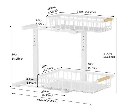 2 Pack Under Sink Organizer,Adjustable Height,2 Tier Pull Out Under Cabinet Organizer,Slide Out Thickened Metal Under Sink Storage for Kitchen Bathroom Laundry Cabinet Pantry,White,black Shelf Rack Racks