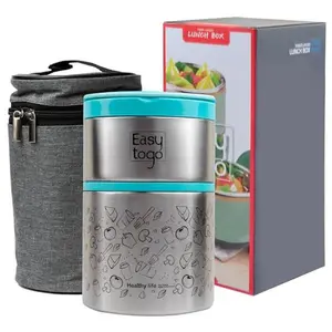Easy Togo 2-Tier Lunch Box - 32oz Stainless Steel Stackable Insulated Food Container with Lunch Bag, Portable Lunch Box for, Adult, Women, Men, Blue Togo Lunch Box