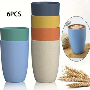 6 PCS Wheat Straw Cups Good Alternative to Plastic Reusable Cups 12 oz Unbreakable Drinking Cup Reusable Dishwasher Safe Water Plastic Glasses with