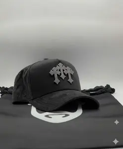 Barbas Hats Chrome Edition Embellished Cross Logo Suede Contrast Snap Back Distressed Burning Effect Hat for Stylish Outfits