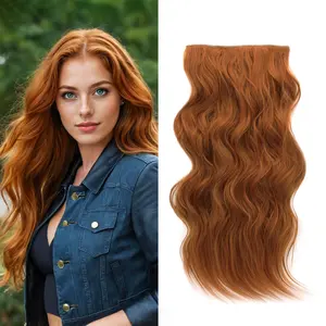 [QBEAUTY]  Blonde/Brown/Red  Clip- in Synthetic Hair Extensions Long Wavy 4PCS Thick Hairpieces  Double Weft Natural Hair Extensions for Women New Upgraded Lace Weft  Same Amount Of Full Hair With Lighter Weight All Day Comfort