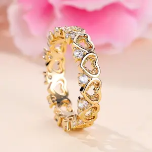 Dainty Promise Ring Cute Heart Design 18k Gold Plated Paved Shining zirconia Engagement / Wedding Ring For Brides Gift For Your Love
