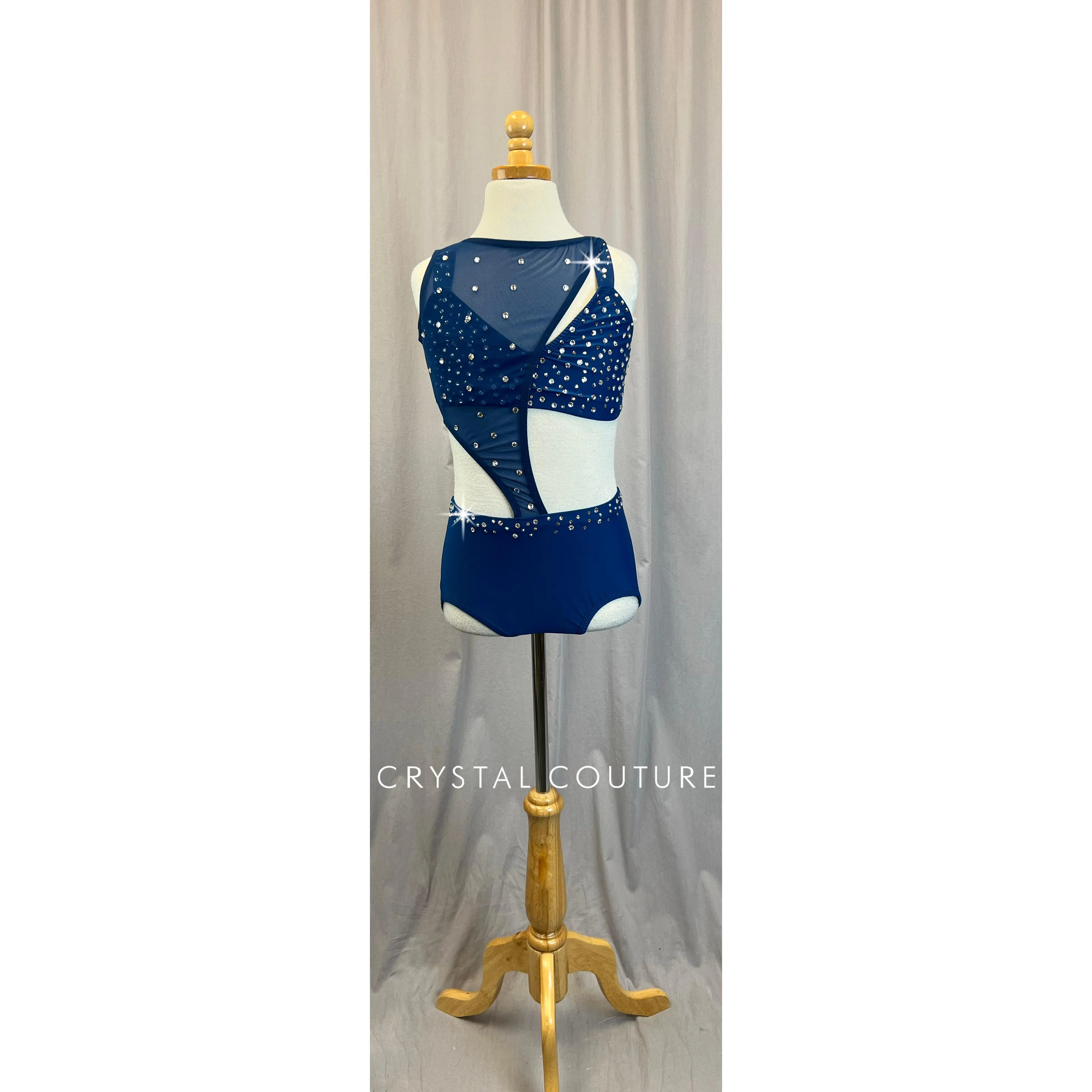 Dark Blue Mesh and Lycra Leotard - Rhinestones