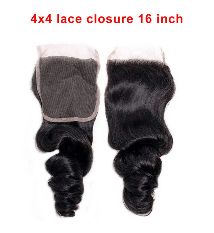 16 Inch Loose Wave 4x4 Lace Closure Human Hair HD Transparent Lace Natural Black Pre Plucked With Baby Hair Remy Hair Loose Wave Closure Easy Install For  Women