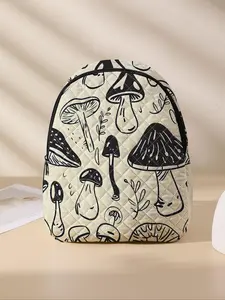 Mushroom Pattern Backpack, Casual Lightweight Large Capacity School Bag for Boys & Girls, Cute Student Backpack with Lunch Pocket for Daily Use