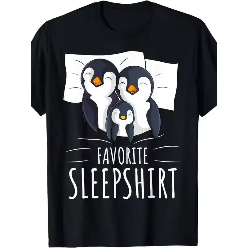 Men Women Men' Women' Cotton Penguin Pajama Tee Soft Breathable Sleepshirt Suitable For Cute Family Graphic Print Lightweight Retro Sleepwear
