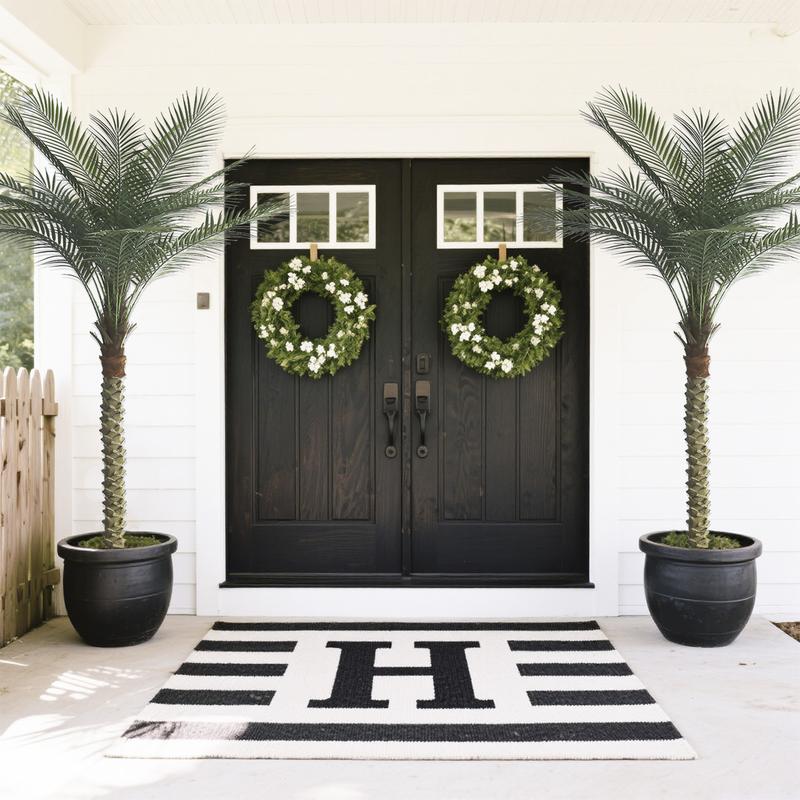 5,6,7,8,9ft Artificial palm trees, easy to assemble, suitable for indoor and outdoor home decoration, tropical palm tree courtyard swimming pool layout.(set of 2)