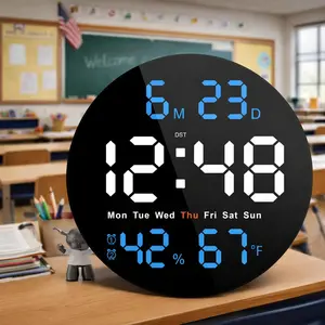 Large Digital Clock for Classroom, Digital Classroom Clocks for Teachers, 10" Round LED Clock with Large Display，Date, Countdown Timer, Remote Control, Temperature, Electric