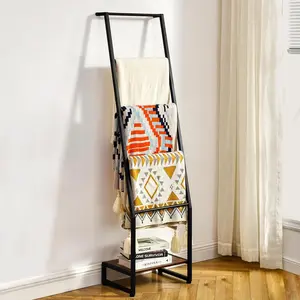 Blanket Ladder, 5 Tier Ladder Shelf,Wooden Blanket Ladders for Living Room and Bedroom, 5.2ft Blanket Holder Rack Farmhouse Ladder Rack for and Home, Rustic Brown and Black