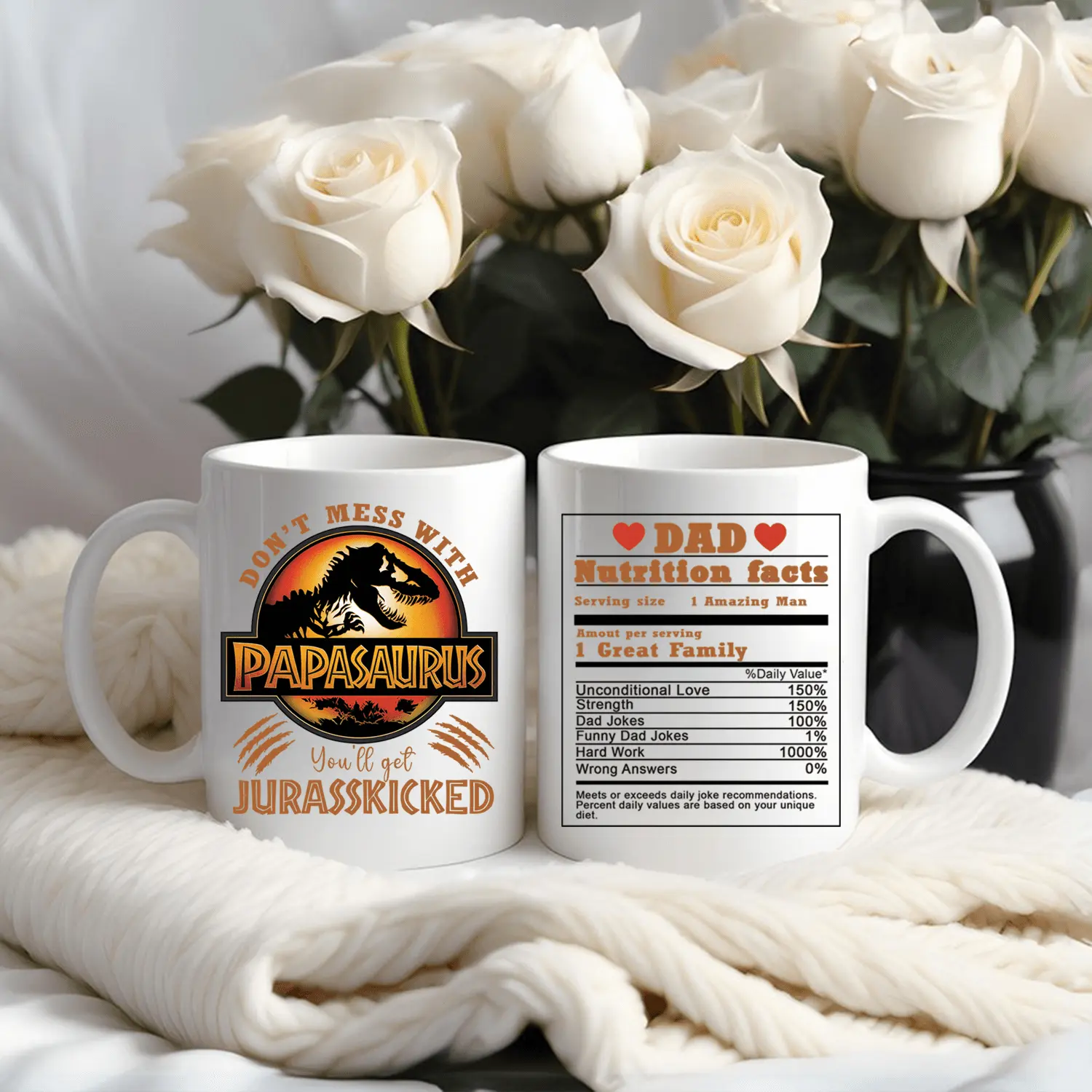 Dad Nutrition Facts Mug, Funny Papasaurus Cup, Father's Day Dinosaur Mug, Unique Coffee Gift for Daddy