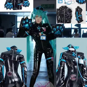 Anime Miku Cosplay Costume Women's Sexy Faux Leather Nurse Jumpsuit Outfits Kawaii Bunny Girl Uniform for Halloween Carnival Party