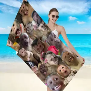 Funny Monkey Emoji Design Beach Towel, Quick-Dry Skin-Friendly Fabric, Soft Smooth Touch, Absorbent and Durable, Perfect Gift for Humor Lovers