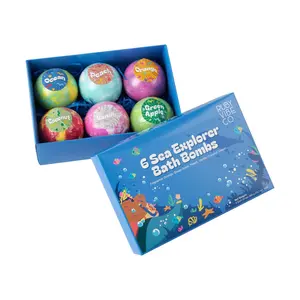[RUBY VIBE CO] Sea Explorer Bath Bombs Kids Surprise Bath Bomb Set 6 Pack with Vibrant Fragrances Orange Green Apple Peach Vanilla Coconut Ocean Moisturizing Body Wash Body Care