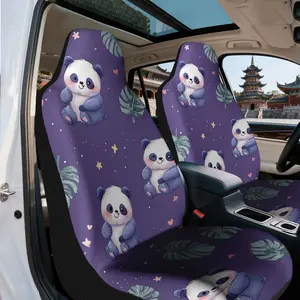 2pcs, Modern Pandas and Leaves Print Front Seat Covers, Soft and Washable, Universal Fit for Front Seats, Ideal for Car Enthusiasts and Family Use