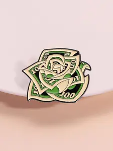 Creative Dollar Bill Rose Brooch in Zinc Alloy with Enamel, Fun Origami Design, Unisex Fashion Accessory for Everyday Wear & Gifts, Flower Brooch