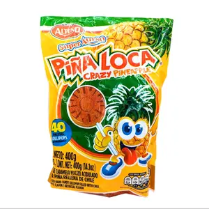 PIÑA LOCA - Acidulated Hard Candy Lollipop Filled With Chili Pineapple Flavor bag with 40 pieces