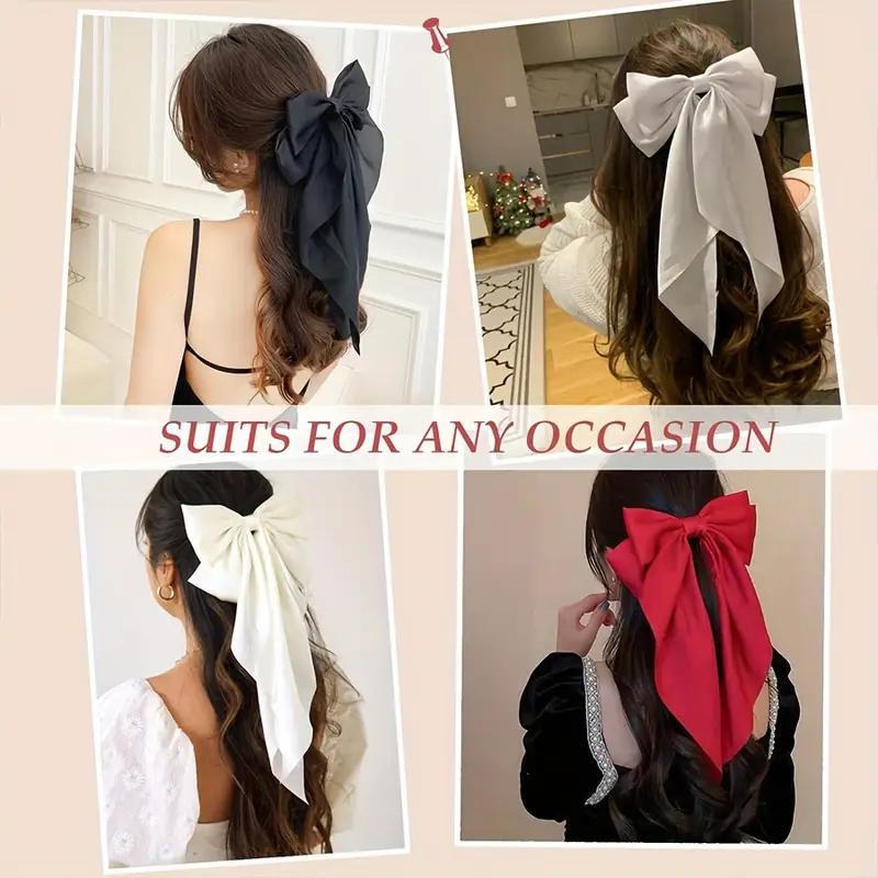 12PC Oversized Satin Hair Bows with Long Tail Ribbon French Barrettes for Women Girls Elegant Hair Accessories Bowknot Clips