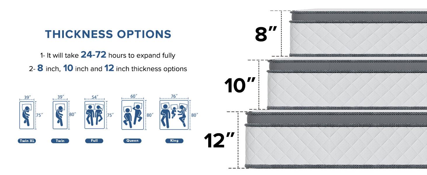 10/12" Hybrid Mattress - Fiberglass Free, Medium Firm Bed in a Box with Bamboo Charcoal & Cooling Gel Memory Foam, Ergonomic Lumbar Support for Back Pain, Anti-Pill & Fireproof Safety, SGS Certified, Queen/Full/Twin Size