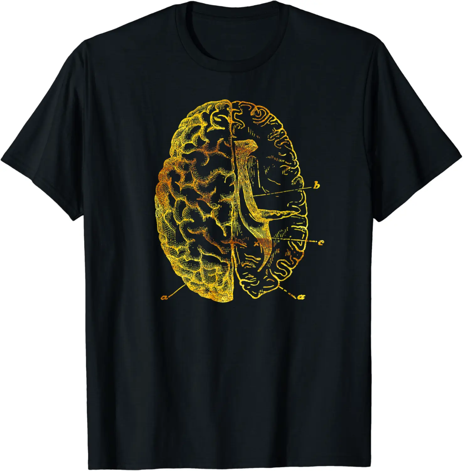 Vintage Nerdy Gold Brain Diagram Scientific Graphic T Shirt - Tatyanata Shop 43B07ND1HF96