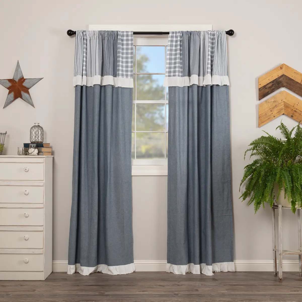 Farmstead Blue Patchwork Panel Curtains
