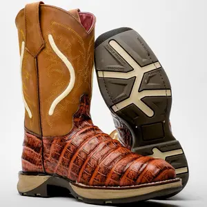 Cognac Caiman Belly Leather Boots With 3D Lightweight Sole - Composite Toe