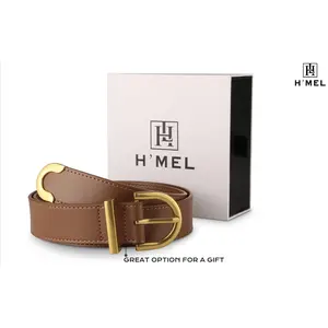 H'MEL Women's Leather Belts For Jeans Dress Pants, Belts With Gold Metal Buckle Fashion Black And Beige Belts For Women