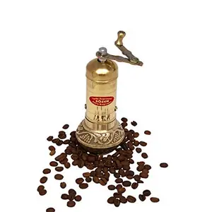 6.4" Handmade Manual Brass Coffee Mill Grinder Sozen, Portable Stainless Steel Conical Burr Coffee Mill, Portable Hand Crank Turkish Coffee Grinder