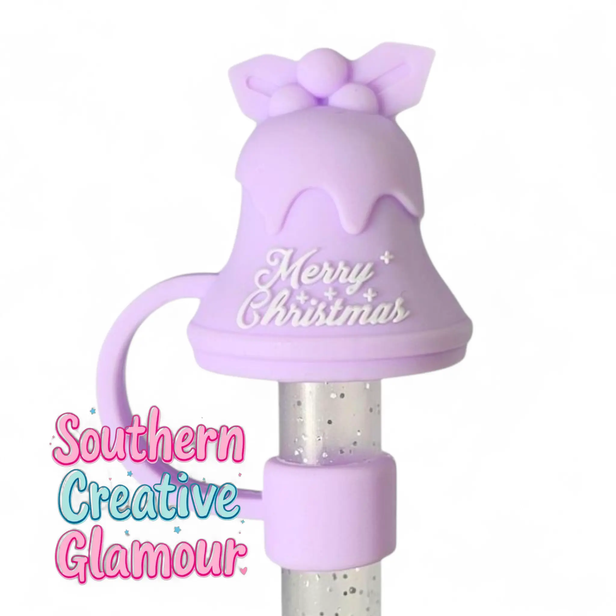 Christmas Bell 3D Silicone 10mm Straw Topper - Lavender Purple