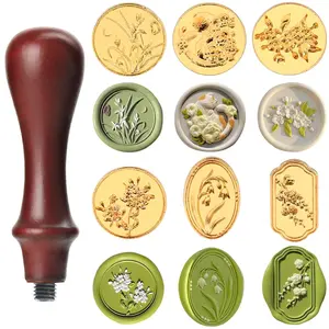 6pcs Flower Wax Seal Stamp Set with Removable Wooden Handle - Floral Wax Stamp Kit for Wedding, Birthday Party, Envelopes, Invitations, Gift Packing & Decoration