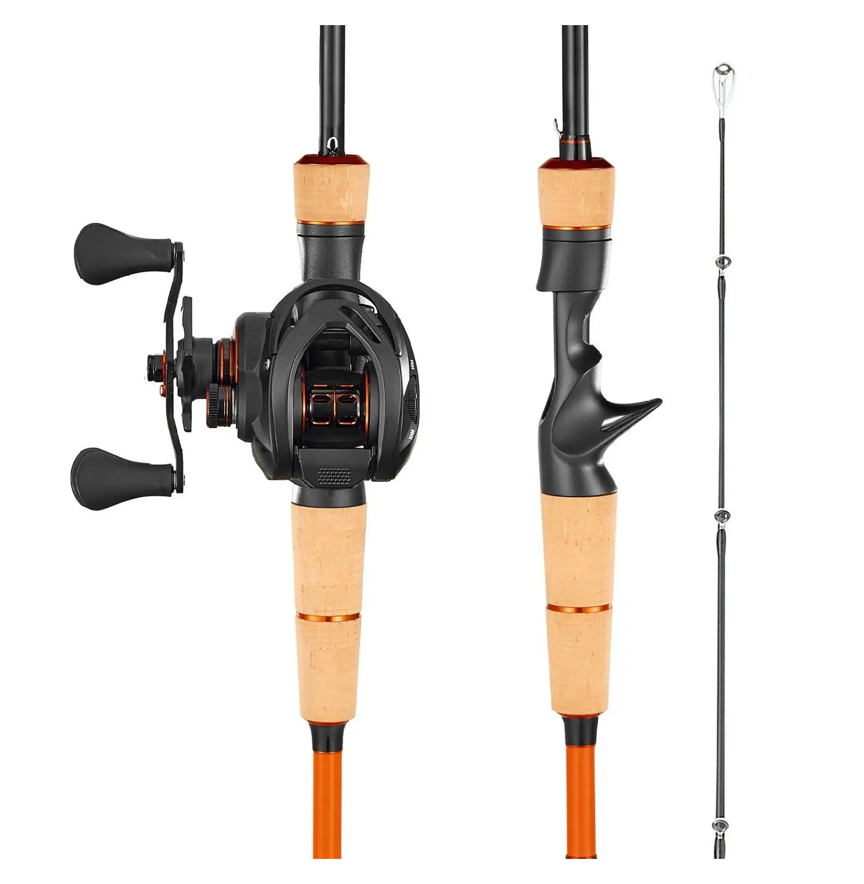 Baitcasting Rod and Reel Combo IM7 Carbon Fiber, Bass Fishing Pole 6+1 BB 7.0:1 Gear Ratio, Cork Grip, 6.5ft Fishing Rod Kit Default