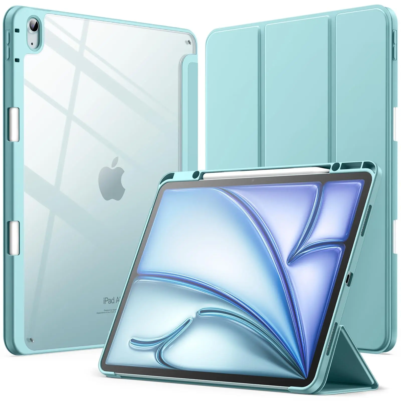 JETech Case for iPad Air 13-Inch M4/M3/M2 (2026/2025/2024) with Pencil Holder, Clear Transparent Back Shell Slim Stand Shockproof Tablet Cover, Auto Wake/Sleep