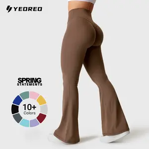 YEOREO Kalie Flare Scrunch Leggings for Women V Cross Waist Bell Bottom Yoga Pants Tummy Control Bootcut Workout Leggings SpringStatements