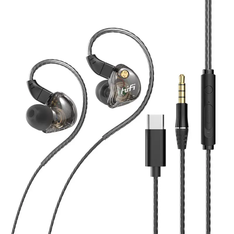 HiFi In-Ear Wired Earphones - Bass Boost, Dynamic High Fidelity Audio, Low-Frequency Stereo, Secure Fit, 3.5mm & Type-C Dual Ports, Multi Device Compatible with Phones, Tablets