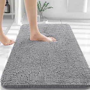 Bathroom Rugs 30x20, Extra Soft Absorbent Chenille Bath Rugs, Rubber Backing Quick Dry, Machine Washable Bath Mats for Bathroom Floor, Tub and Shower, Home Decor Accessories, Grey