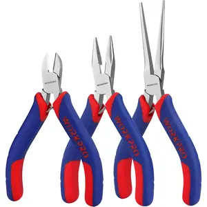Mini Pliers Set, 3-Piece Small Pliers Kit Includes 4” Diagonal Plier, 5” Long Nose Plier, 6” Needle Nose Plier, for Making Crafts, Repairing Electronic Devices