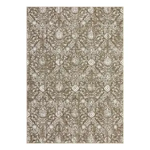 9x12 ft Polyester-Cashmere Khaki Rectangular Foldable Floral Print Damascus Area Rug, Durable Soft Ethnic Washable Rug for Hallway & Bathroom Entryway, Durable Area Rugs, Soft Area Rug