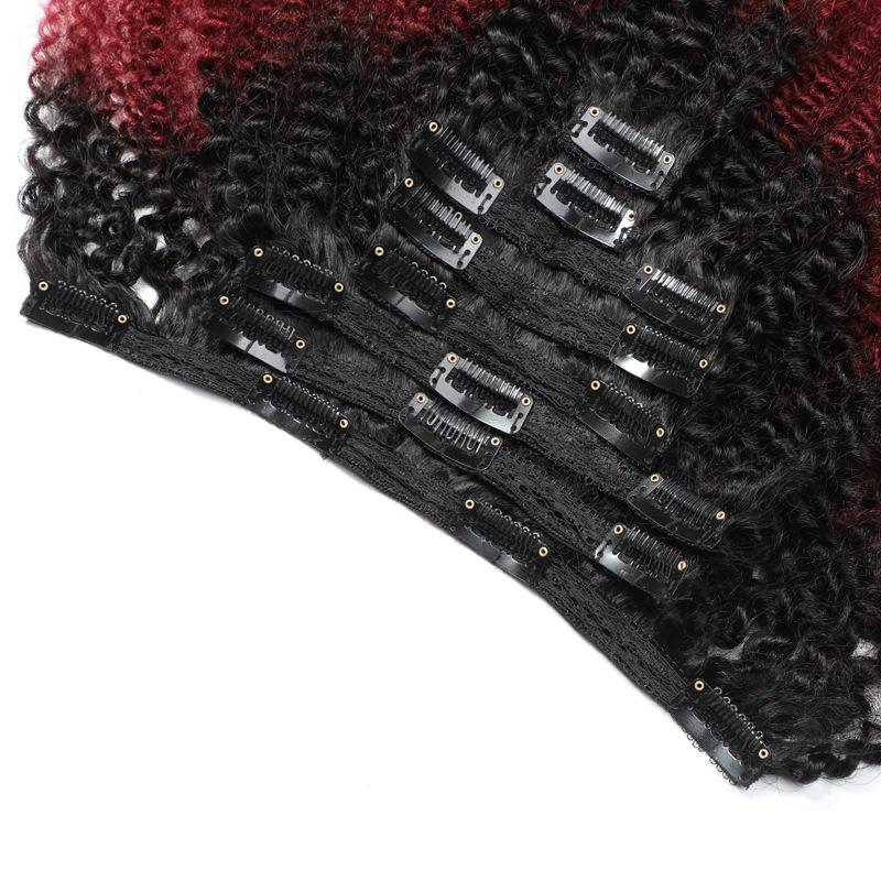 "12-20 Inch Remy Human Hair Clip In Extensions, Silky Straight Ombre Color Afro Kinky Texture, 8 Pcs/Set, Soft & Natural Hair Extensions for Women 120g/Pack "	