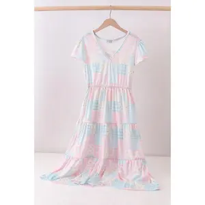 Pink patchwork floral tiered dress