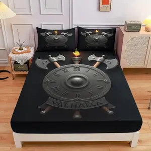 3-Piece Viking Age Warhammer Bed Hat Set, High-Definition Digital Printing, Soft And Breathable, 100% Polyester Fiber, Perfect Gift For All Seasons, Suitable For Family And Friends. Clearance Sale