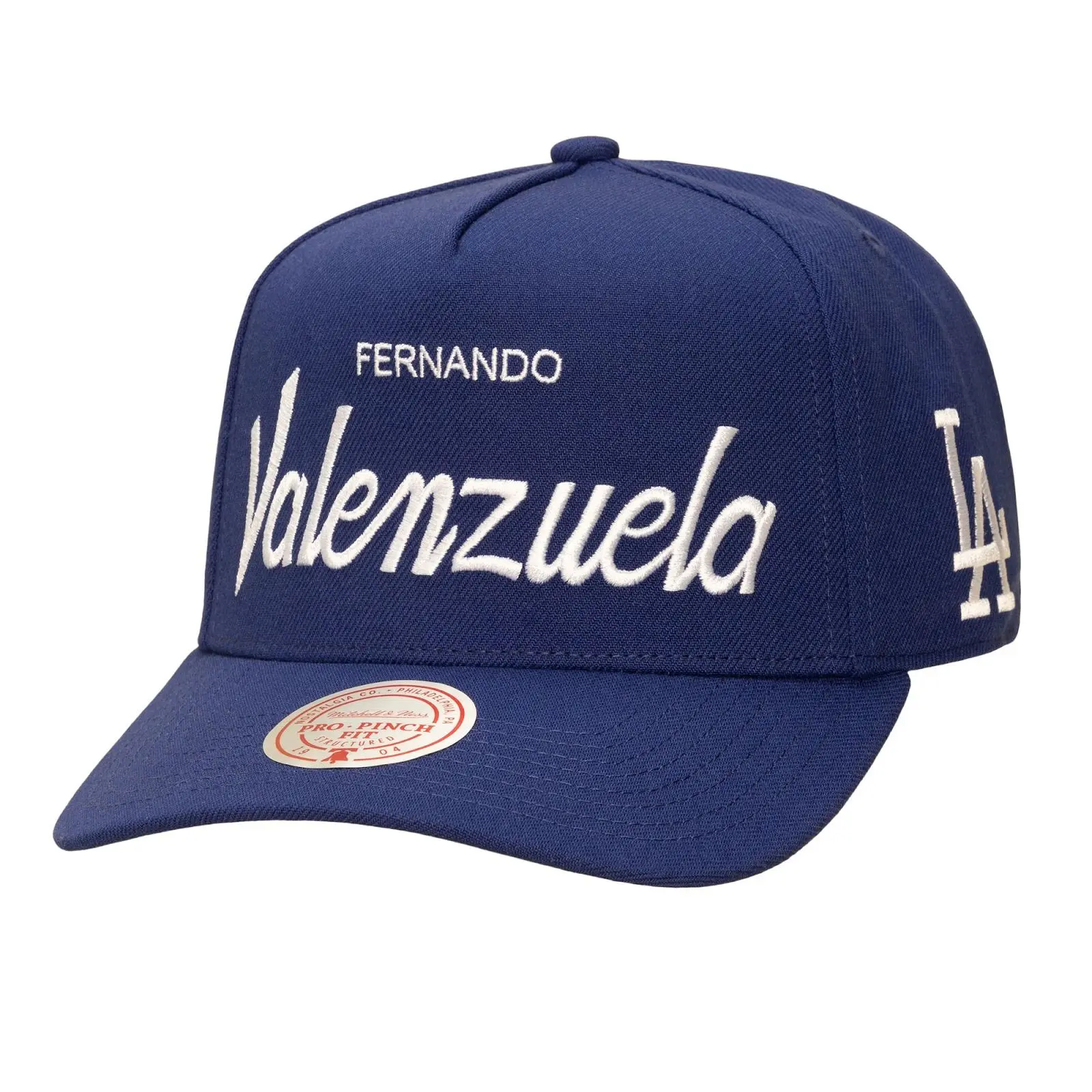 Fernando Valenzuela Los Angeles Dodgers Royal Cooperstown Player Script Pro Pinch Snapback Hat MLB Throwback Cap Adjustable Fan Gear Mitchell & Ness