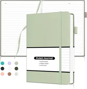 Lined Journal Notebook, Hardcover Numbered College Ruled Journal, Medium 5.5x 8.25, 160 Pages 100GSM Writing Paper, Grey Green