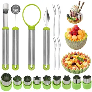 17 Pack Melon Baller Scoop Set-4 in 1 Stainless Steel Fruit Tool Set Fruit Scooper Seed Remover With Fruit, Vegetable Cutter Shapes Set Fruit Peeler For Fruit Slicer Dig Pulp Separator (A)
