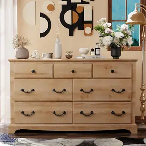 REDLEMON Vintage Dresser for Bedroom with 7 Drawers, Wooden Bedroom Dresser Chest of Drawers, Chest of Drawers for Closet, Living Room, Hallway, Dorm, Easy Assembly (Oak)