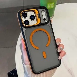 Magnetic Shockproof Phone Case With Stand Colorful Trim For iPhone 11 12 13 14 15 16 17 Pro Max Air Plus Samsung S22 23 24 25 26 Plus Ultra FE Full Coverage Drop Protection