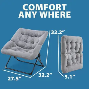 Oakham Comfy Chair for Adults, Soft Faux Fur Folding Lounge for Bedroom Living Room Dorm Rooms Flexible Reading Chair for Teens Kids, X-Large Foldable (Faux Fur-Grey)