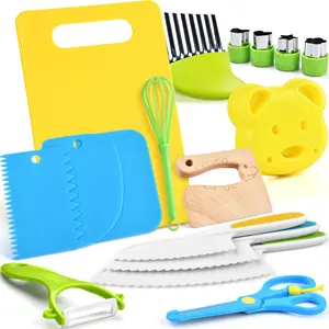 Yeeammk Montessori 11 PCS / 17 PCS Kids Cooking Set Real Cooking Knives Tools Kit for Toddlers Kids Gift for Boys Girls Springtok Pretend Play Toys