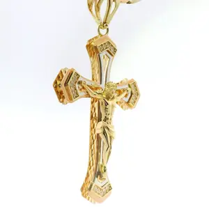 Oroconda Jewelry 14k Italian Gold Cross with Intricate Design and Detailed Crucifix Pendant