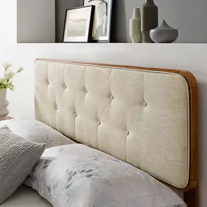 Modway Collins Tufted Queen Fabric and Wood Headboard in Walnut Beige