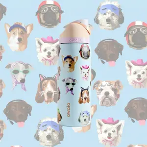 Owala UO Exclusive Dog Collage FreeSip 32 oz Water Bottle, Leak Proof Stainless Steel Built In Straw Outdoor Travel Daily Hydration, Gift for Her
