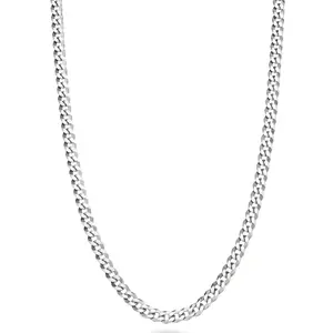 Miabella Italian Solid 925 Sterling Silver 3.5mm Diamond Cut Cuban Link Curb Chain Necklace for Women Men, Made in Italy Length 24 Inch